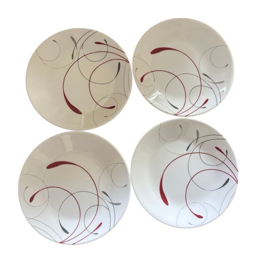 Set of 4 Corelle Vitrelle Splendor 6 3/4" Bread & Butter Plates Red Gray Swirl